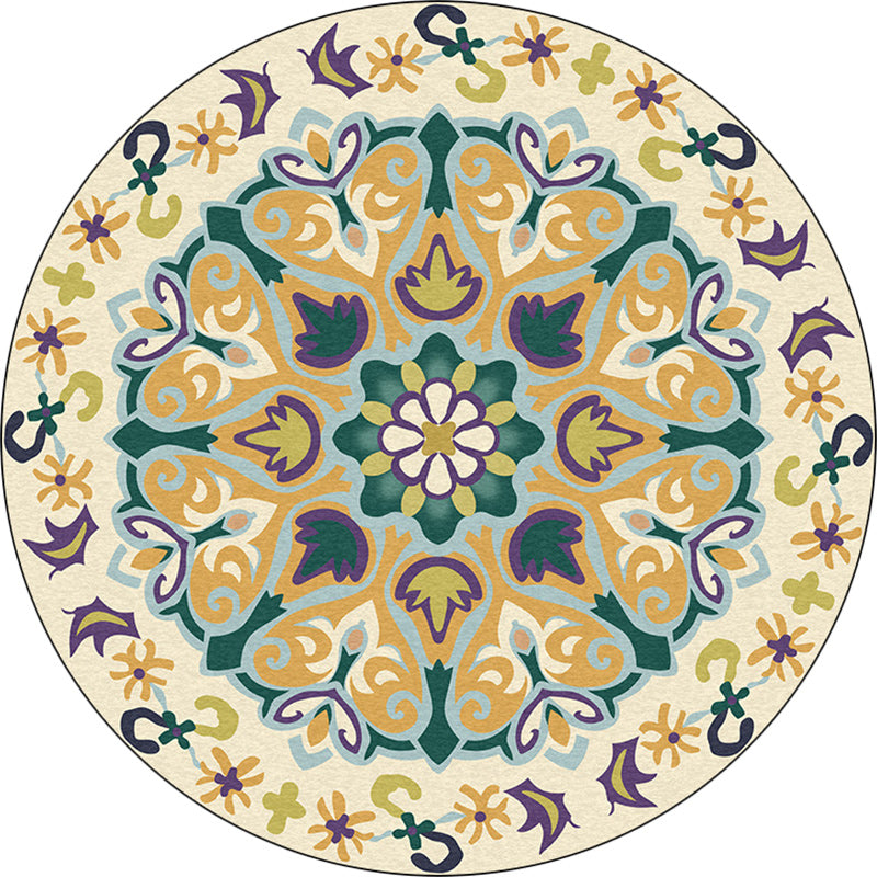 Lisslune | Yellow Moroccan Carpet Polyester Floral and Leaf Print Carpet Washable Non-Slip Back Carpet for Living Room