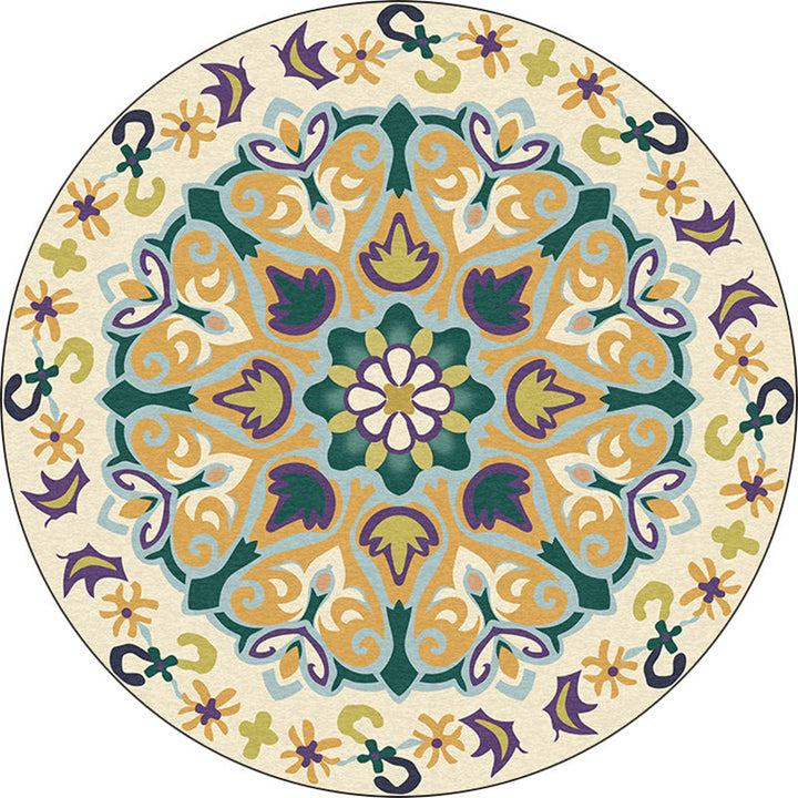 Lisslune | Yellow Moroccan Carpet Polyester Floral and Leaf Print Carpet Washable Non-Slip Back Carpet for Living Room