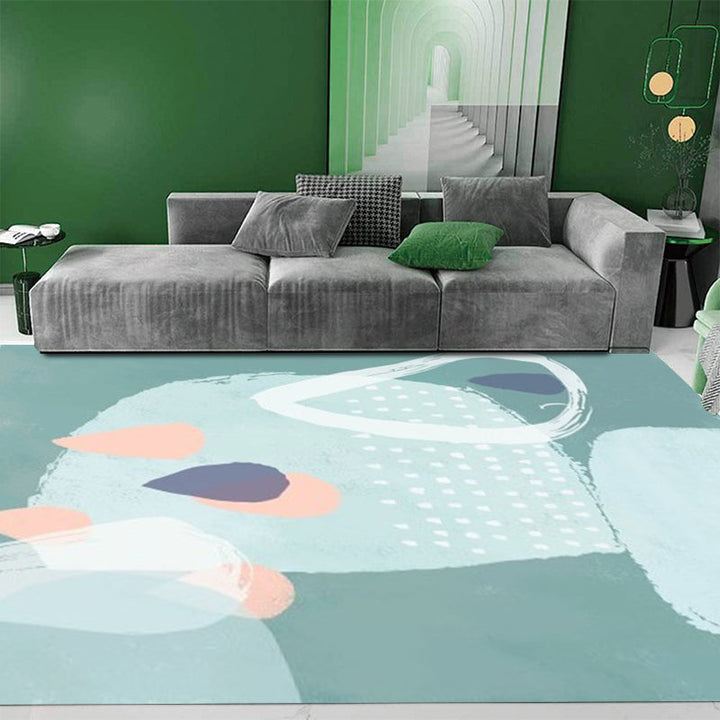 Lisslune | Green Bedroom Carpet Novelty Color Block Watercolor Painting Pattern Carpet Polyester Non-Slip Back Carpet