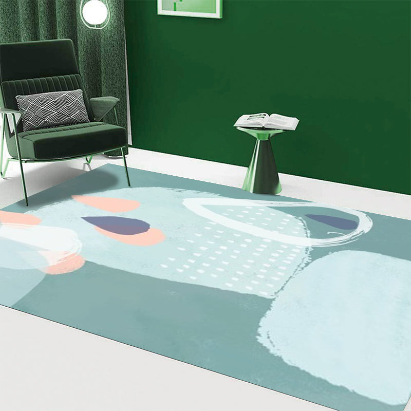 Lisslune | Green Bedroom Carpet Novelty Color Block Watercolor Painting Pattern Carpet Polyester Non-Slip Back Carpet