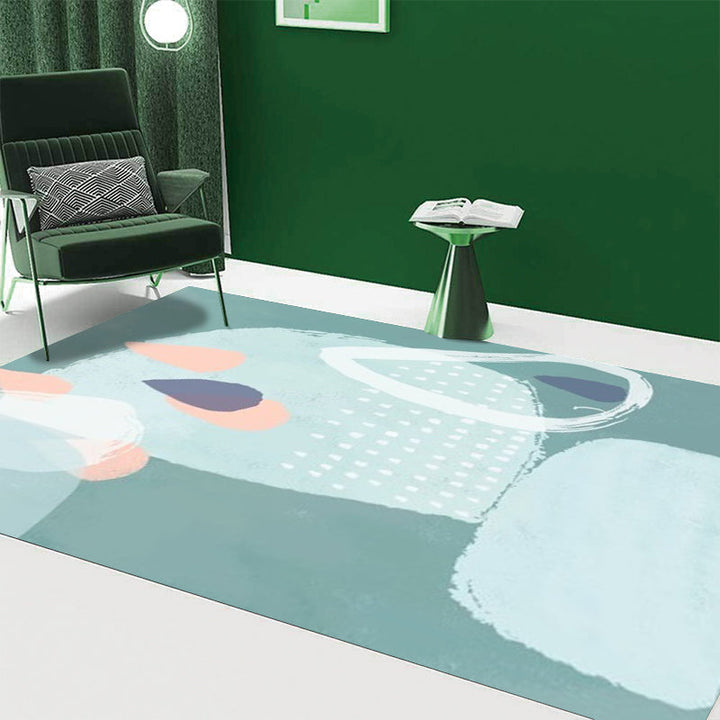 Lisslune | Green Bedroom Carpet Novelty Color Block Watercolor Painting Pattern Carpet Polyester Non-Slip Back Carpet