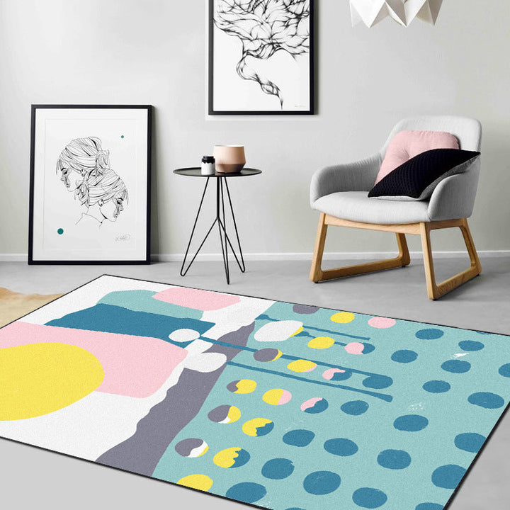 Lisslune | Blue and White Bedroom Rug Novelty Color Block Dots Pattern Area Rug Polyester Non-Slip Washable Rug