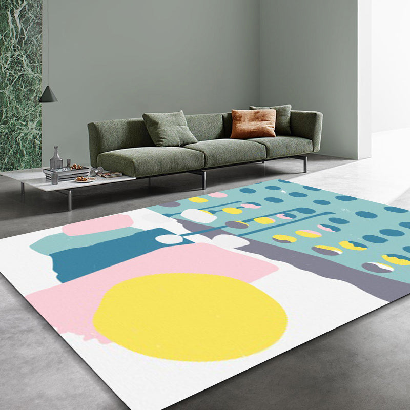 Lisslune | Blue and White Bedroom Rug Novelty Color Block Dots Pattern Area Rug Polyester Non-Slip Washable Rug