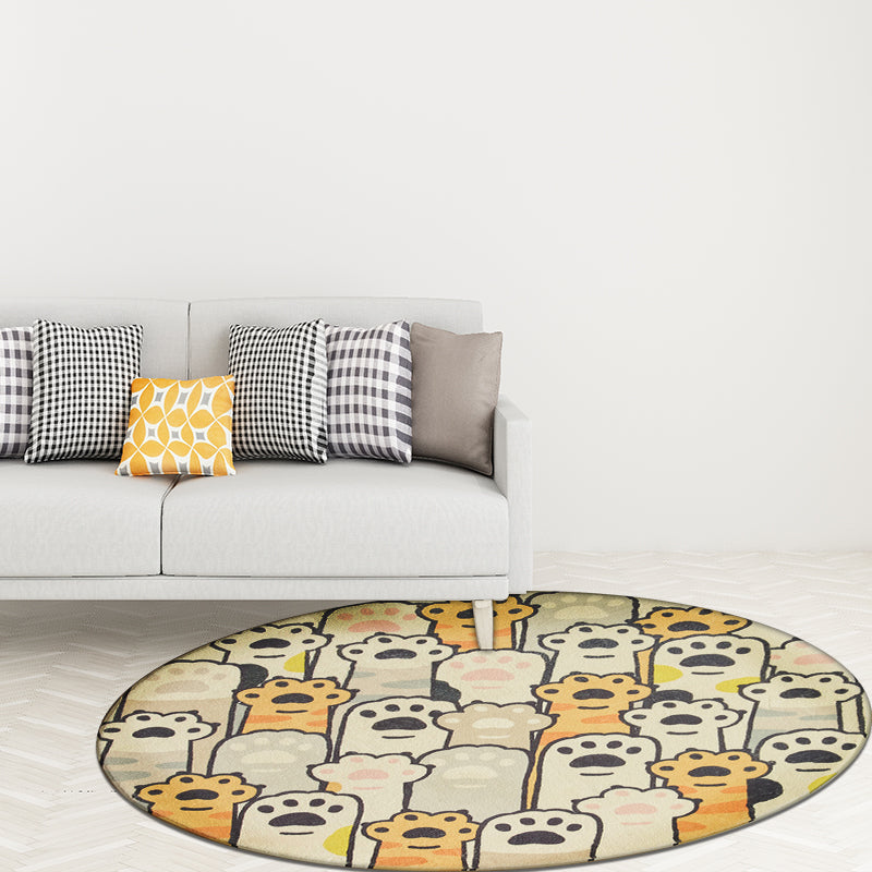Lisslune | Yellow and White Kids Carpet Polyester Cat Paw Print Pattern Carpet Washable Non-Slip Rug for Kids Room