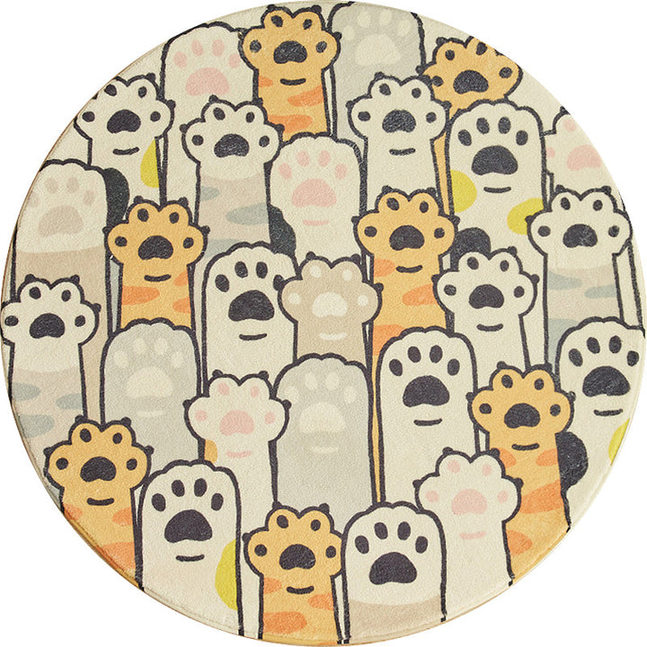 Lisslune | Yellow and White Kids Carpet Polyester Cat Paw Print Pattern Carpet Washable Non-Slip Rug for Kids Room