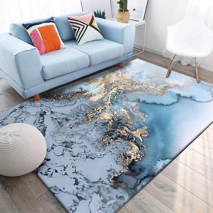 Lisslune | Unique Watercolor Pattern Carpet Blue and Grey Modern Carpet Polyester Washable Non-Slip Backing Area Rug for Living Room