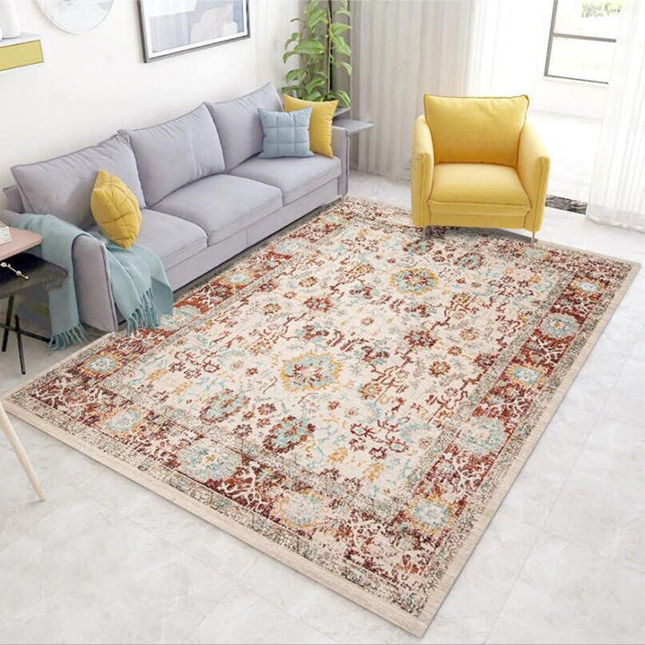 Lisslune | Bleached Flower Rug Light Red Shabby Chic Rug Polyester Washable Non-Slip Underlay Rug for the Living Room
