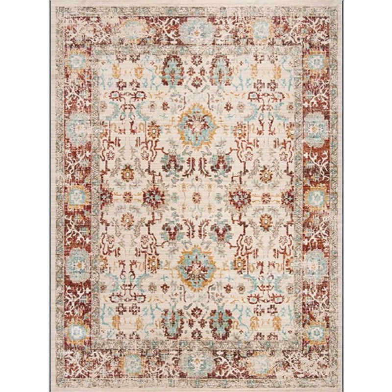 Lisslune | Bleached Flower Rug Light Red Shabby Chic Rug Polyester Washable Non-Slip Underlay Rug for the Living Room