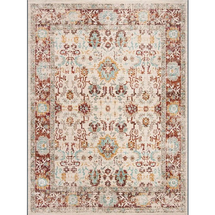 Lisslune | Bleached Flower Rug Light Red Shabby Chic Rug Polyester Washable Non-Slip Underlay Rug for the Living Room