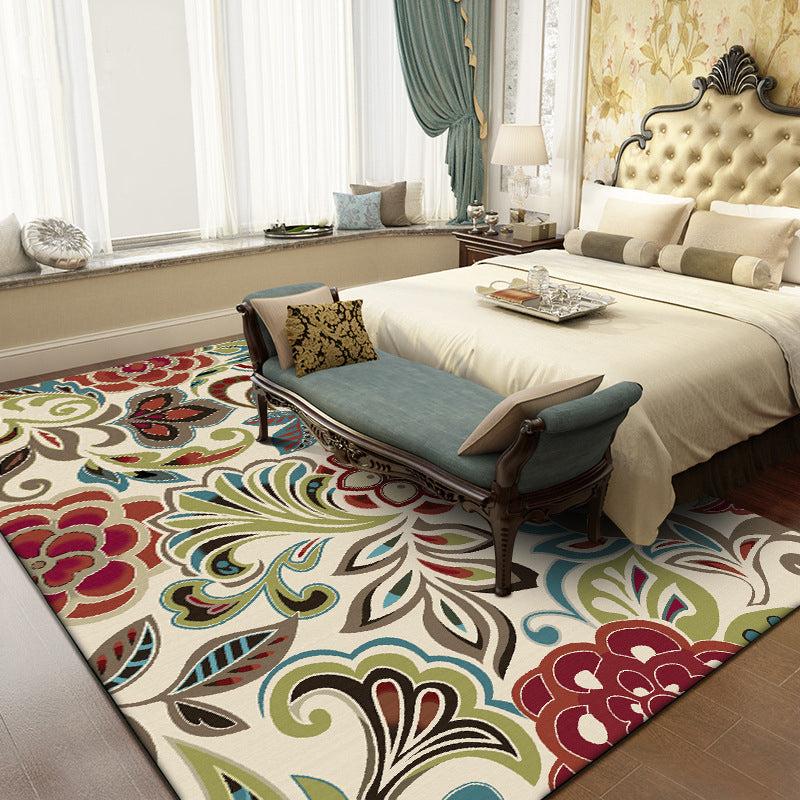 Lisslune | Traditional paisley pattern carpet with floral beige multi-colored classic carpet polyester washable non-slip backing carpet for living room