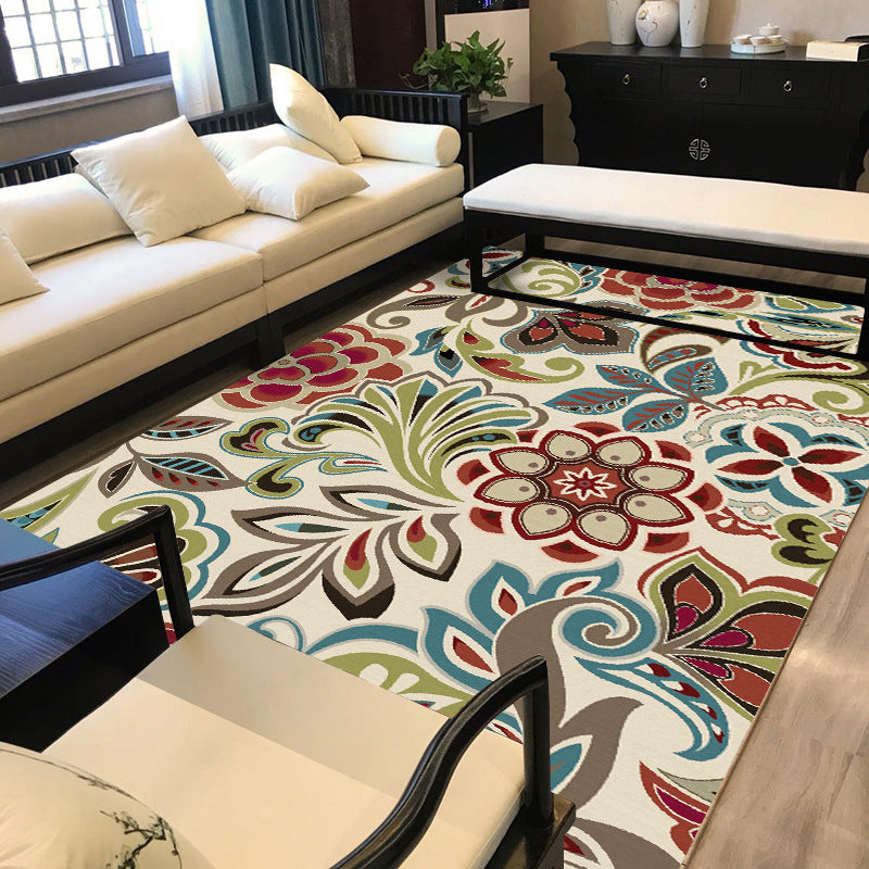 Lisslune | Traditional paisley pattern carpet with floral beige multi-colored classic carpet polyester washable non-slip backing carpet for living room