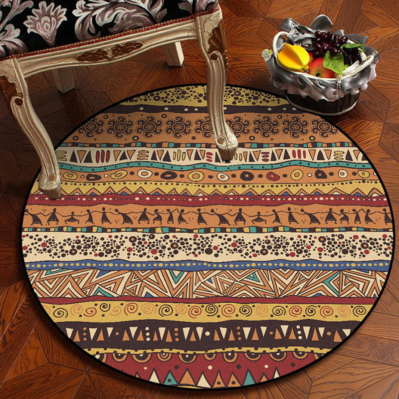 Lisslune | Americana Tribal Pattern Rug Red and Brown Polyester Rug Machine Washable Non-Slip Area Rug for Bedroom