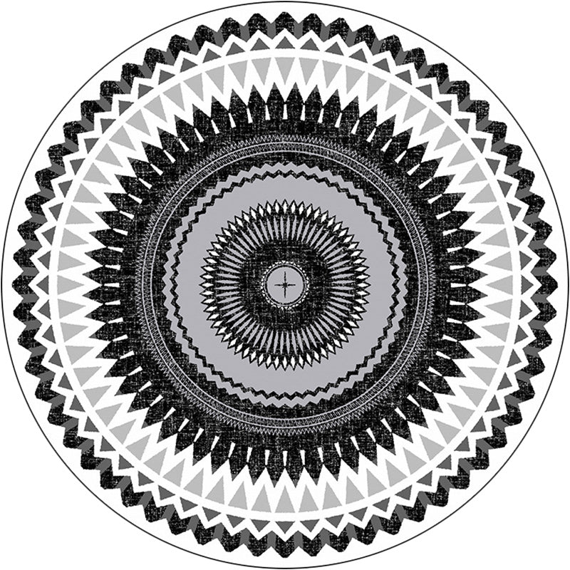 Lisslune | Vintage concentric circles pattern rug white and black tribal rug polyester washable non-slip backing rug for living room