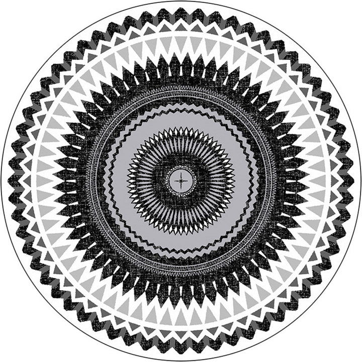 Lisslune | Vintage concentric circles pattern rug white and black tribal rug polyester washable non-slip backing rug for living room