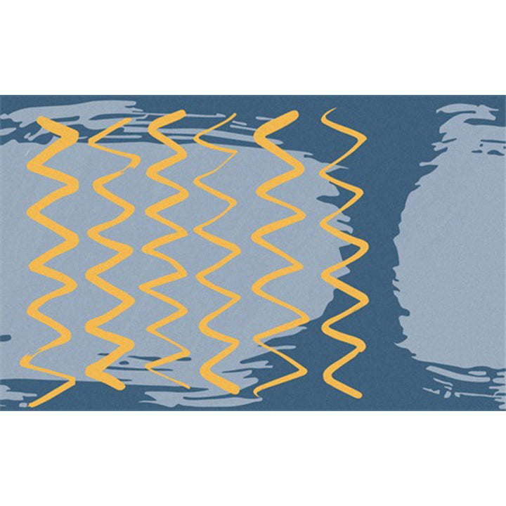 Lisslune | Casual Novelty Rug in Blue Geometric Wave Pattern Rug Polyester Stain Resistant Rug for Home Decoration