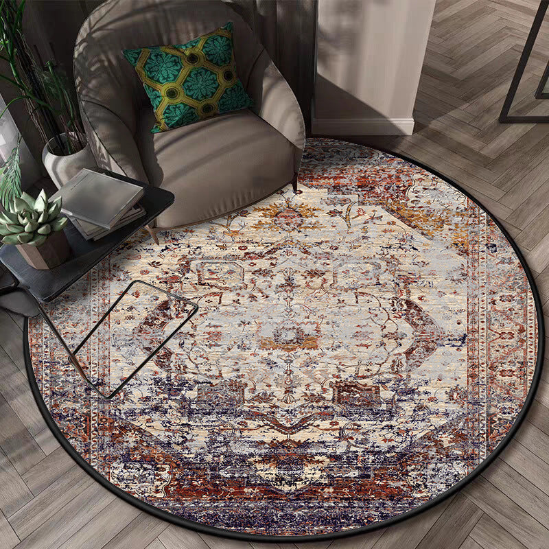 Lisslune | Shabby Chic Medallion Pattern Rug Red and Brown Polyester Rug Machine Washable Non-Slip Rug for the Bedroom