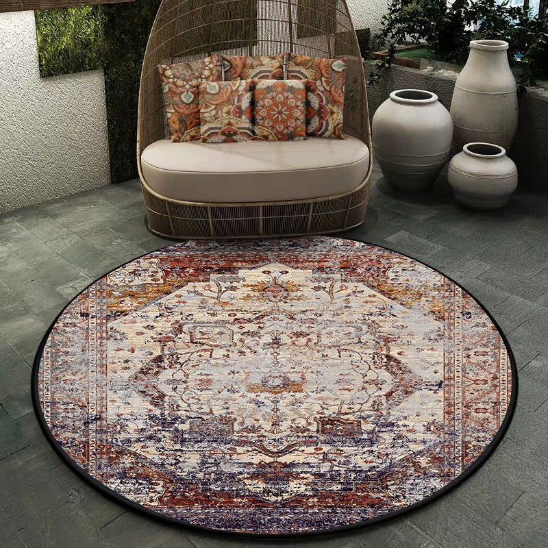 Lisslune | Shabby Chic Medallion Pattern Rug Red and Brown Polyester Rug Machine Washable Non-Slip Rug for the Bedroom