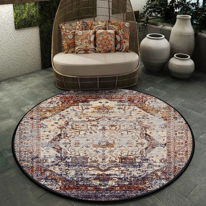Lisslune | Shabby Chic Medallion Pattern Rug Red and Brown Polyester Rug Machine Washable Non-Slip Rug for the Bedroom