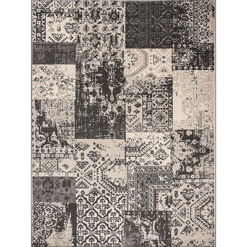 Lisslune | Gray Shabby Chic Carpet Polyester Tribal Pattern Carpet Washable Non-slip Backing Carpet for Living Room