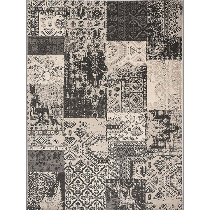 Lisslune | Gray Shabby Chic Carpet Polyester Tribal Pattern Carpet Washable Non-slip Backing Carpet for Living Room