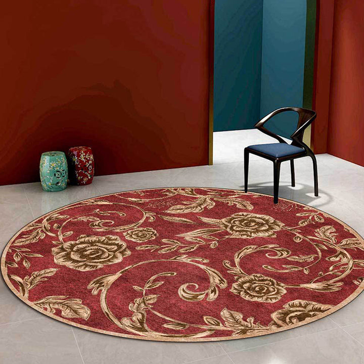 Lisslune | Classic floral pattern rug with leaf Red polyester rug machine washable non-slip rug for the bedroom