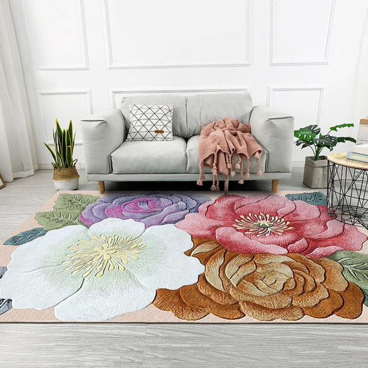 Lisslune | Retro floral pattern rug Multicolor shabby chic rug polyester washable non-slip bottom rug for living room