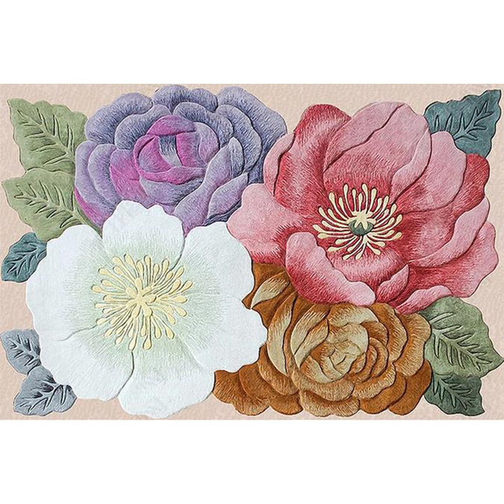 Lisslune | Retro floral pattern rug Multicolor shabby chic rug polyester washable non-slip bottom rug for living room