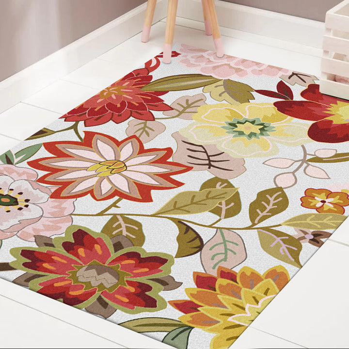 Lisslune | Classic floral patterned rug with leaf white and red traditional rug polyester washable non-slip backing living room wallpaper