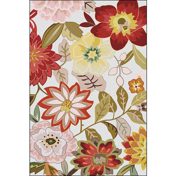 Lisslune | Classic floral patterned rug with leaf white and red traditional rug polyester washable non-slip backing living room wallpaper