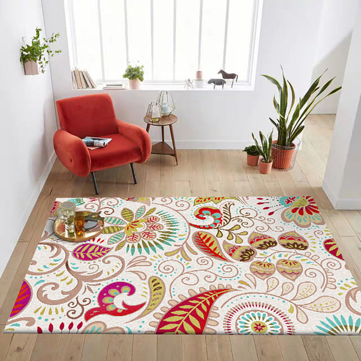 Lisslune | Vintage Paisley Pattern Rug White Polyester Rug Machine Washable Non-Slip Rug for Bedroom