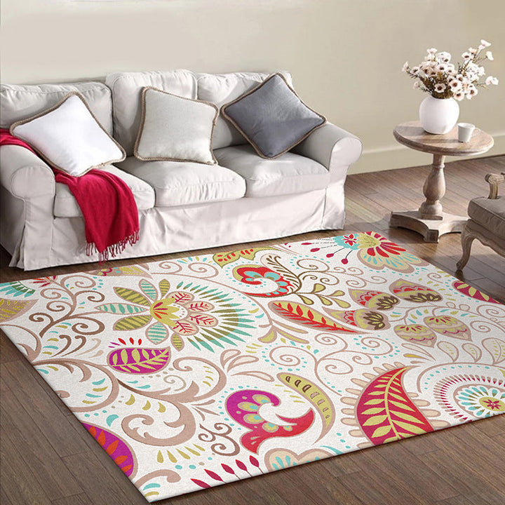 Lisslune | Vintage Paisley Pattern Rug White Polyester Rug Machine Washable Non-Slip Rug for Bedroom