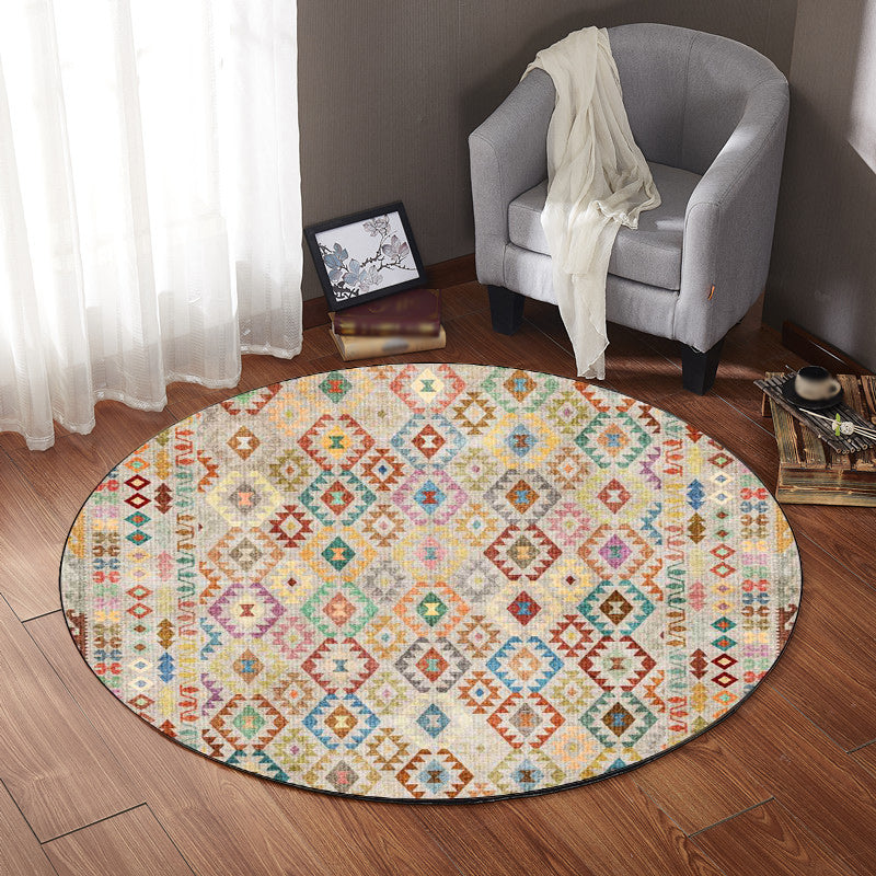 Lisslune | American Geometric Pattern Rug Beige Polyester Rug Machine Washable Non-Slip Rug for Bedroom