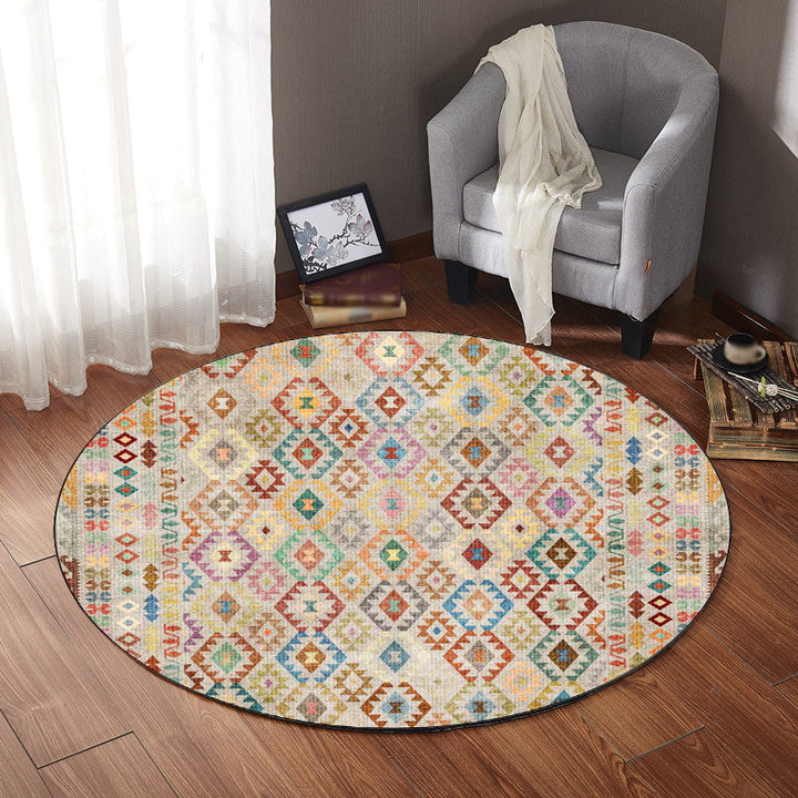 Lisslune | American Geometric Pattern Rug Beige Polyester Rug Machine Washable Non-Slip Rug for Bedroom