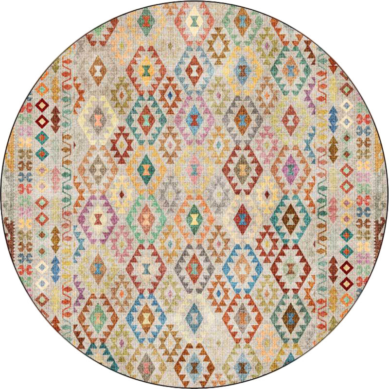 Lisslune | American Geometric Pattern Rug Beige Polyester Rug Machine Washable Non-Slip Rug for Bedroom