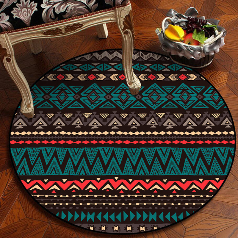Lisslune | Green Southwest Carpet Polyester geometric pattern rug washable non-slip backing rug for living room