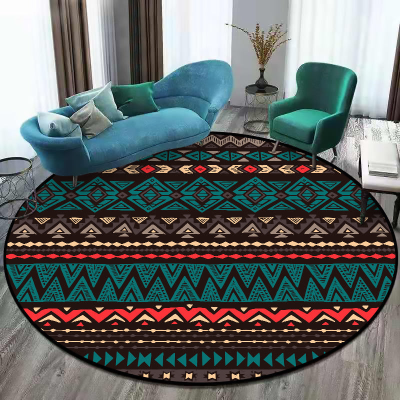 Lisslune | Green Southwest Carpet Polyester geometric pattern rug washable non-slip backing rug for living room