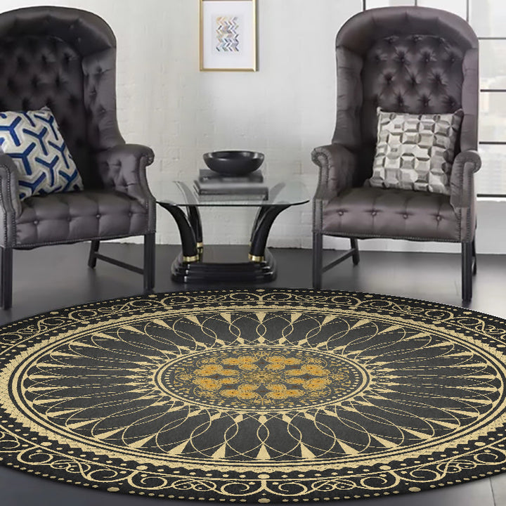 Lisslune | Vintage Floral Pattern Rug Black Tribal Rug Polyester Washable Anti-Slip Backing Rug for Living Room