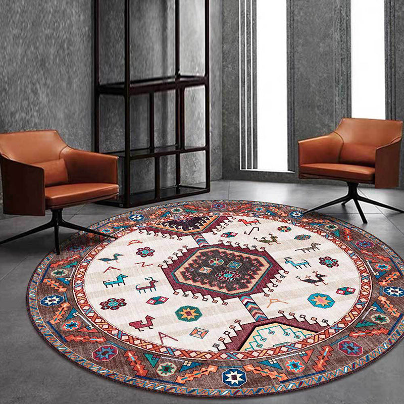 Lisslune | Brown and Beige Southwestern Carpet Polyester Tribal Pattern Carpet Washable Non-Slip Back Carpet for Living Room