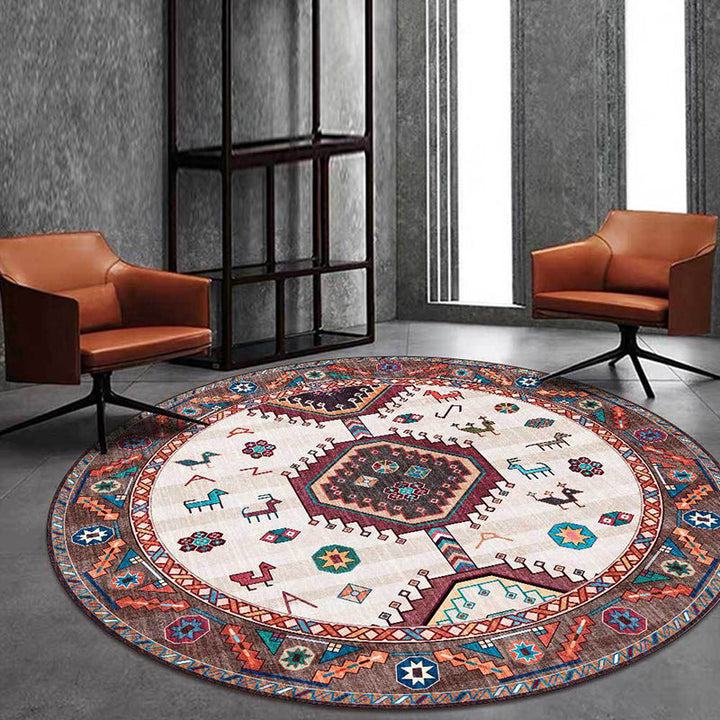 Lisslune | Brown and Beige Southwestern Carpet Polyester Tribal Pattern Carpet Washable Non-Slip Back Carpet for Living Room