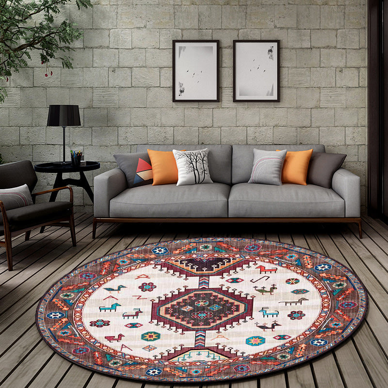 Lisslune | Brown and Beige Southwestern Carpet Polyester Tribal Pattern Carpet Washable Non-Slip Back Carpet for Living Room