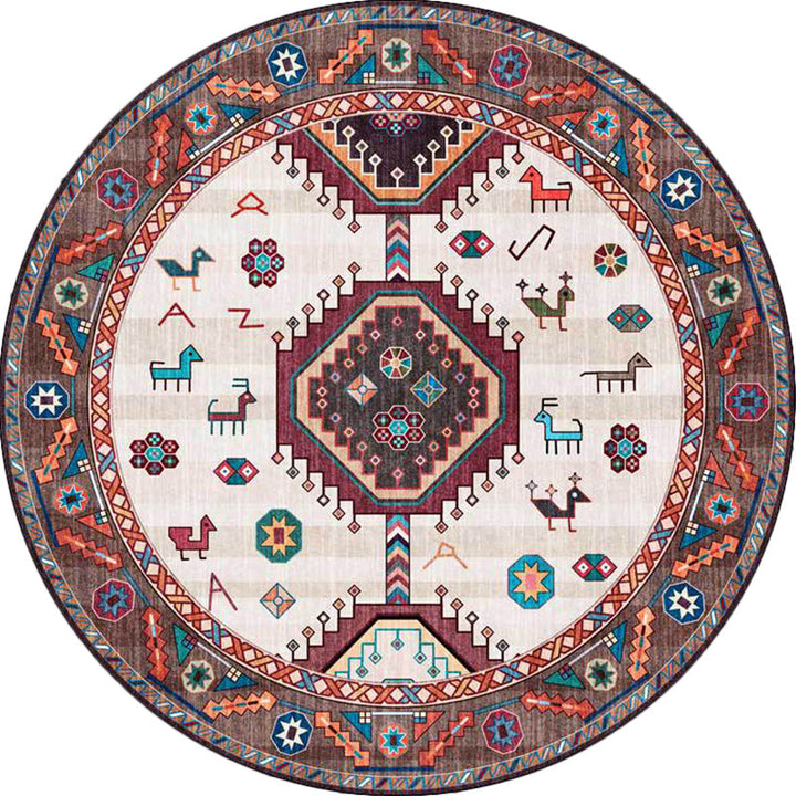 Lisslune | Brown and Beige Southwestern Carpet Polyester Tribal Pattern Carpet Washable Non-Slip Back Carpet for Living Room
