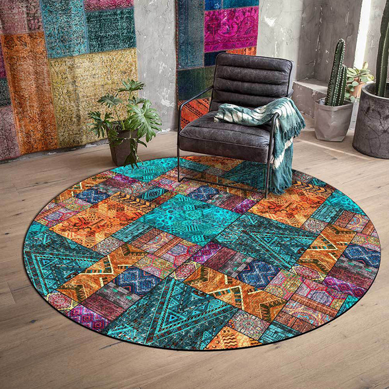 Lisslune | Vintage Tribal Pattern Rug Green Tribal Rug Polyester Washable Non-Slip Mat Rug for Living Room