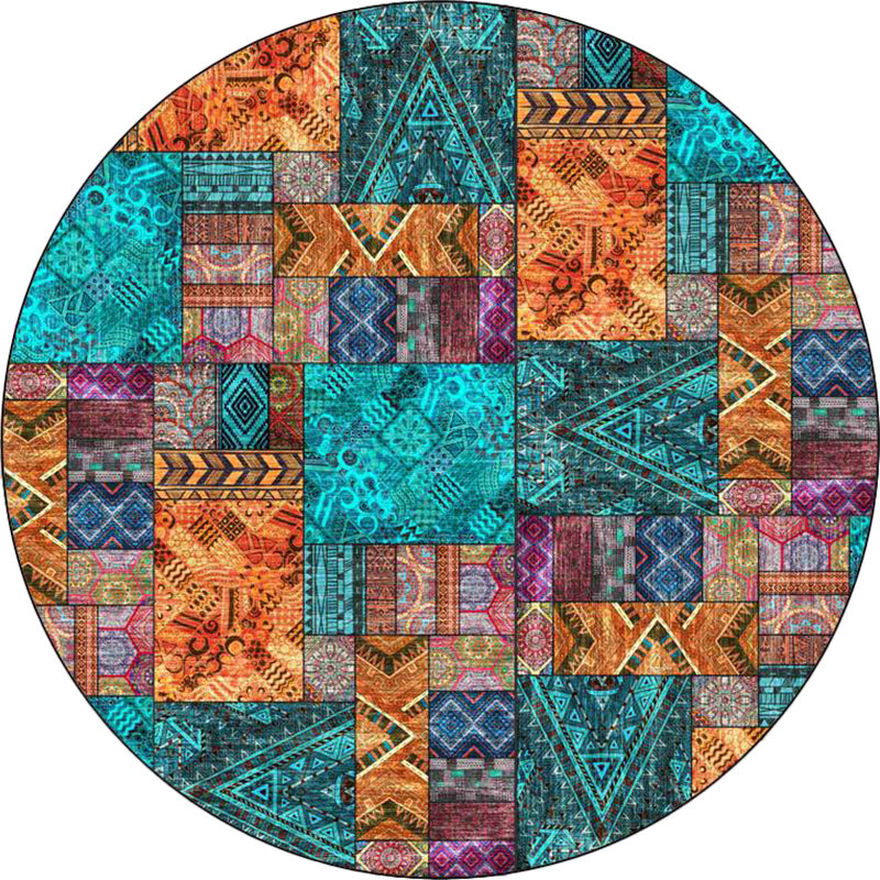 Lisslune | Vintage Tribal Pattern Rug Green Tribal Rug Polyester Washable Non-Slip Mat Rug for Living Room