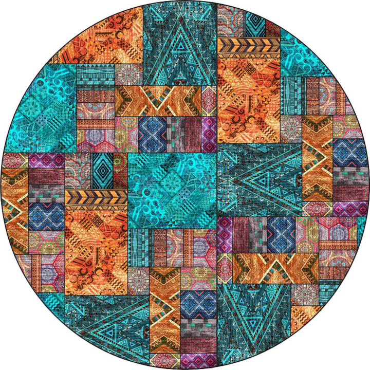 Lisslune | Vintage Tribal Pattern Rug Green Tribal Rug Polyester Washable Non-Slip Mat Rug for Living Room