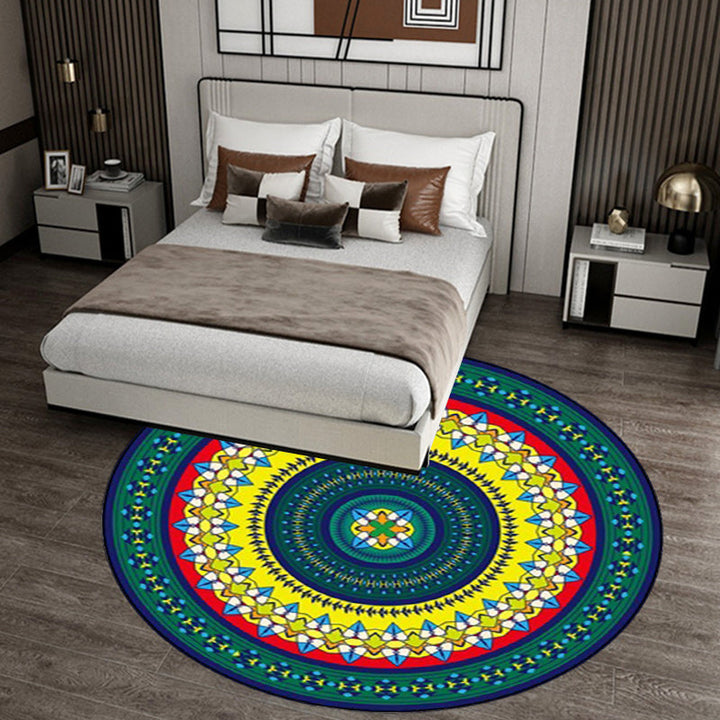 Lisslune | Classic concentrated circles pattern rug green and yellow tribal rug polyester washable non-slip back area rug for living room