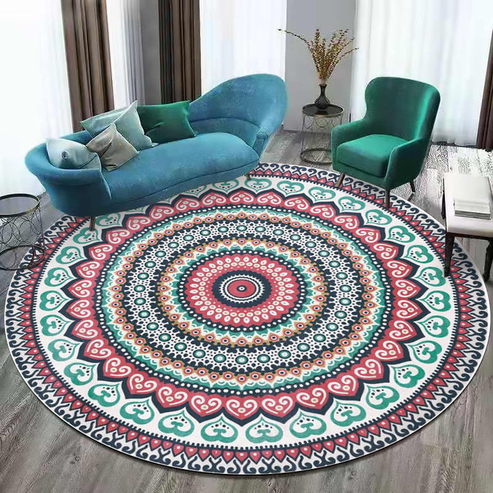 Lisslune | Red and green southwestern carpet polyester concentric circles pattern carpet washable non-slip backing carpet for living room