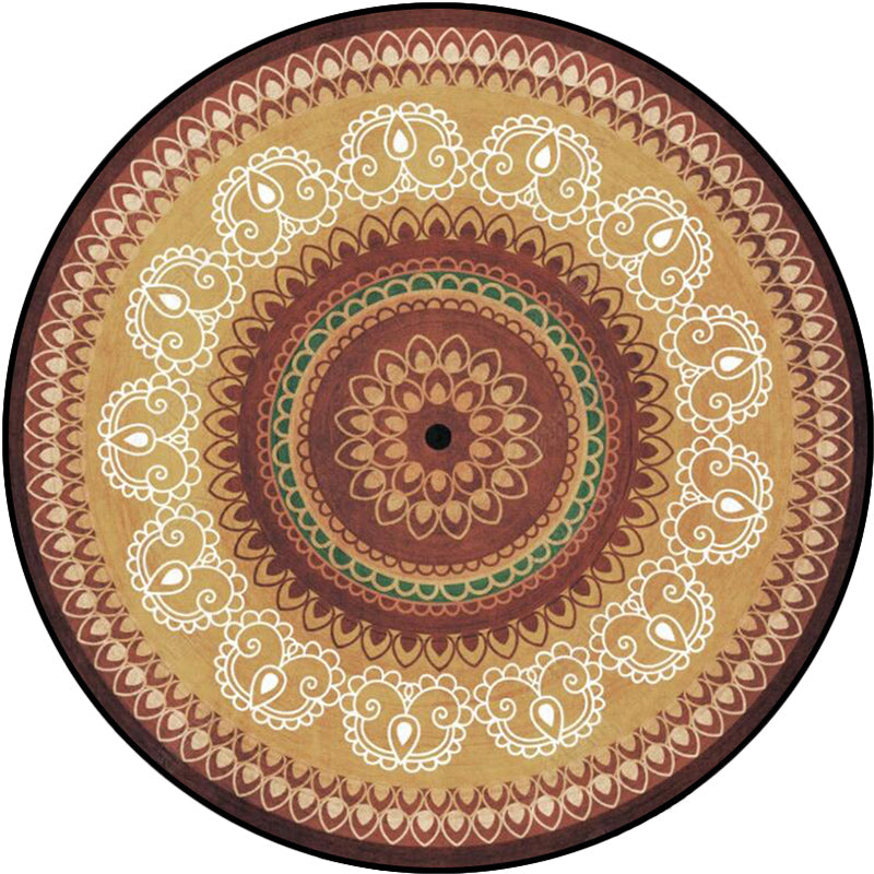 Lisslune | Vintage concentrated circles pattern rug with flowers yellow tribal rug polyester washable non-slip backing rug for the living room