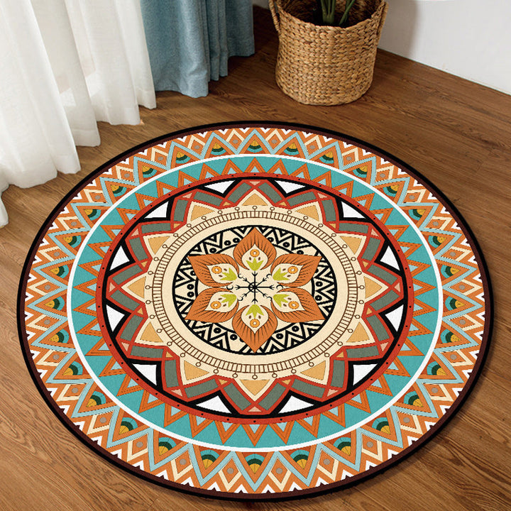 Lisslune | Traditional concentric circle patterned rug with floral orange tribal rug made of polyester washable non-slip backing rug for the living room