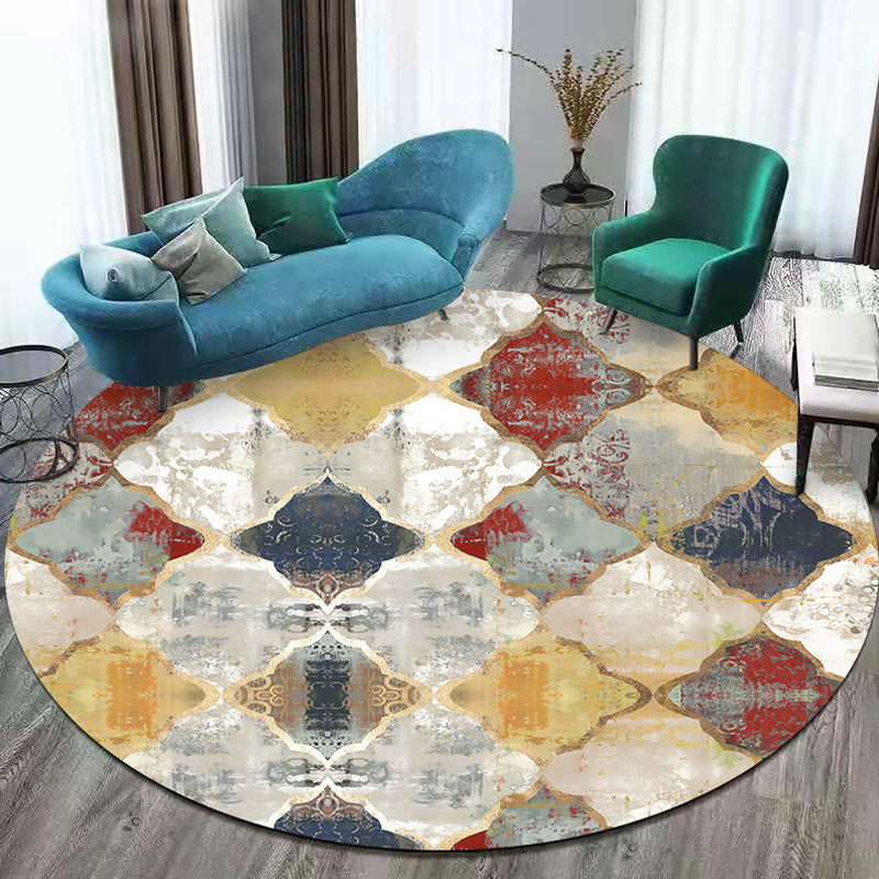 Lisslune | Persian Azulejo Pattern Rug Red and White Polyester Rug Machine Washable Nonslip Rug for the Bedroom