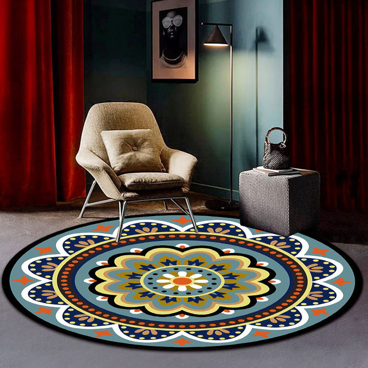 Lisslune | Classic floral pattern carpet blue tribal carpet polyester washable non-slip backing carpet for the living room